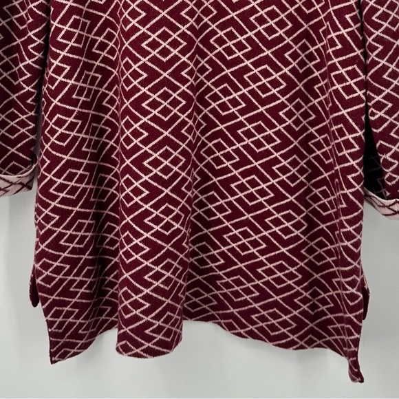 Moth Anthropologie Cowl Neck Long Sweater Tunic Wine Red White Print Large - Picture 8 of 8